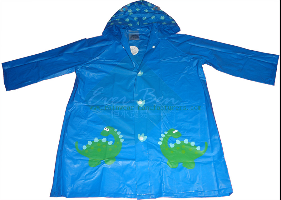 Kids pvc rain mac-Blue reversible plastic rain jacket-shiny rain mac